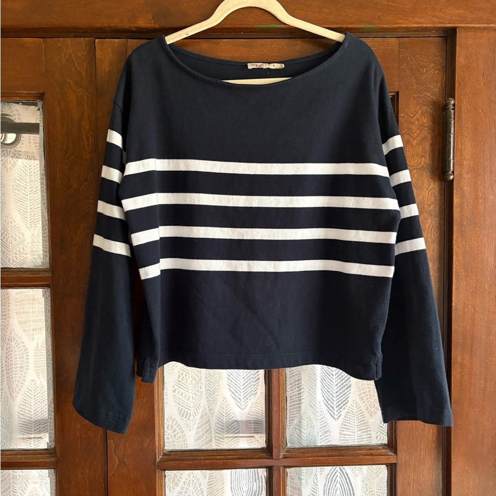 Faherty Women's Sport Jersey Boatneck Striped Long Sleeve Top - Navy and White - Picture 5 of 10